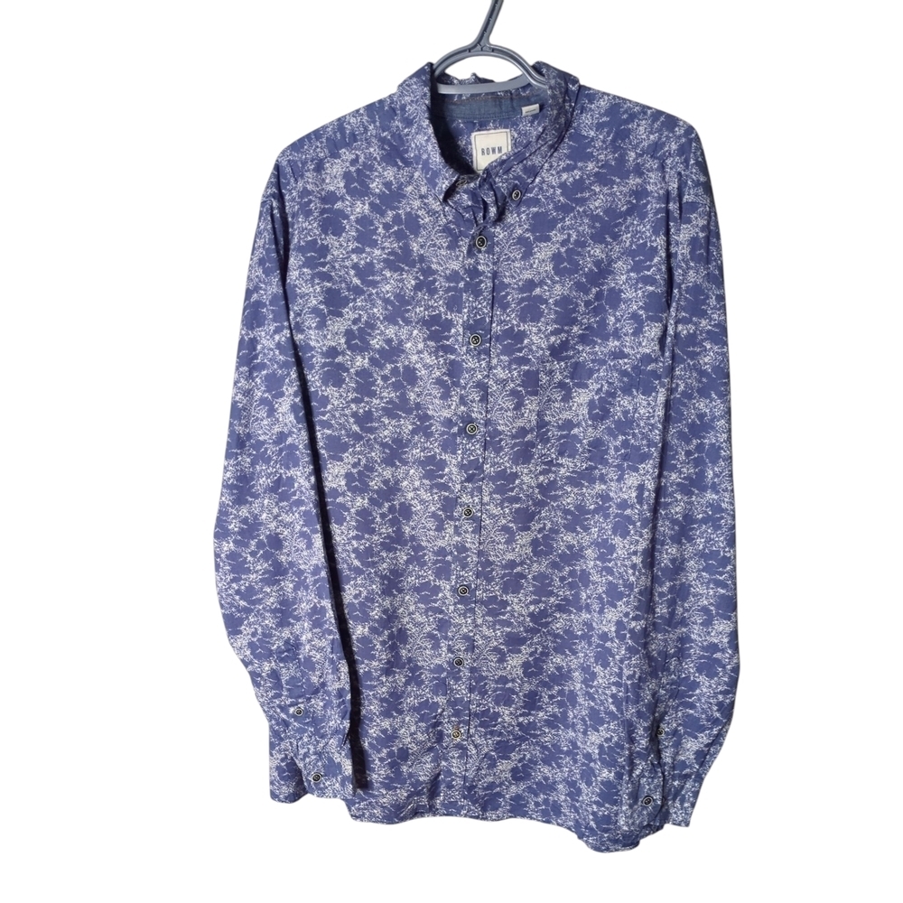 ROWM Blue White Patterned Button Down Cotton Shirt Size XL Tall